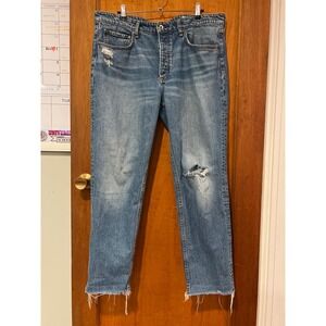 Rag and bone jeans size 33 Rosa mid-rise boyfriend distressed raw hem Peony hole